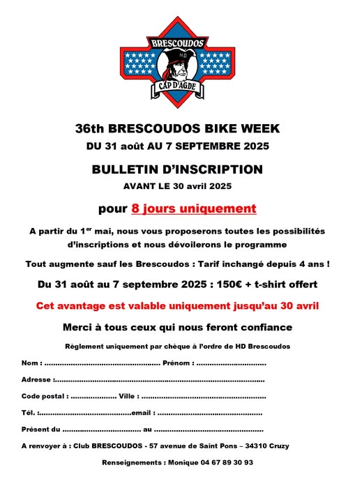 36ème Brescoudos Bike Week : les inscriptions sont ouvertes