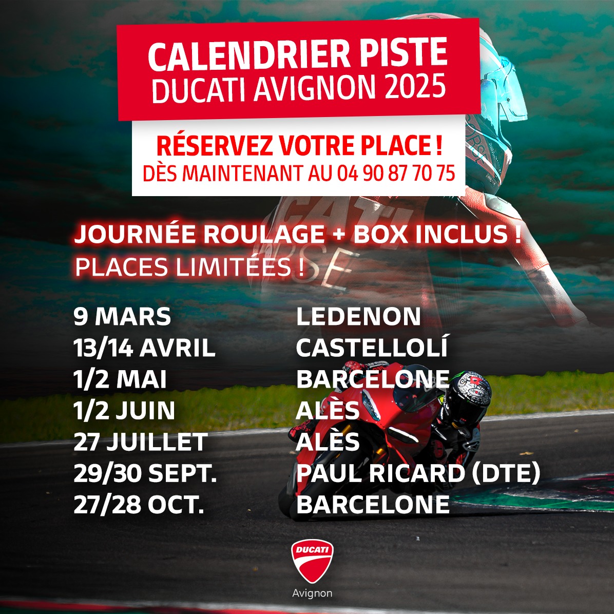 Calendrier Piste Ducati 2025 : Préparez-vous à vivre une année riche en sensations fortes sur circuit avec Ducati Avignon !