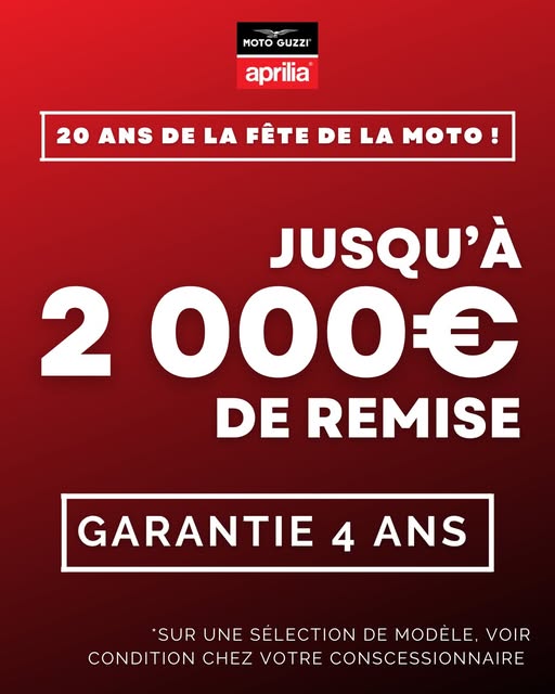 Remises exceptionnelles allant jusqu'à 2 000€ sur Moto Guzzi et Aprilia