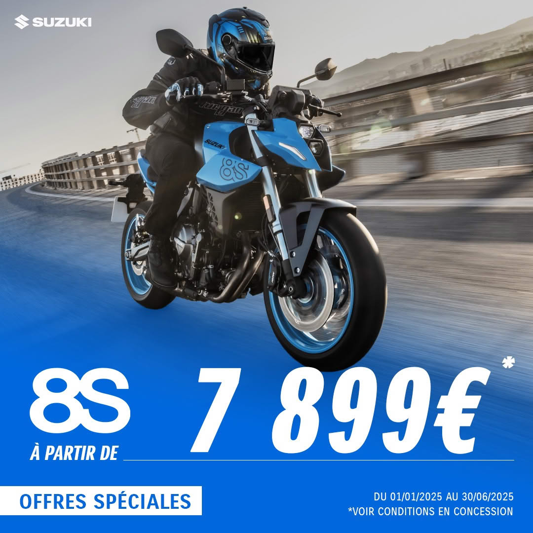  600 € TTC de remise immédiate sur les GSX-8S 2025 et 2024 et 1 000 € TTC de remise immédiate sur les GSX-8S 2023 !