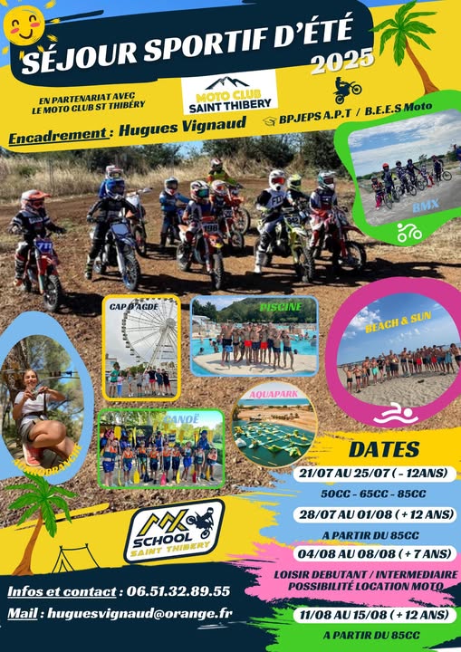 Stage Sportif d'Eté proposé par le Moto Club de Saint Thibéry