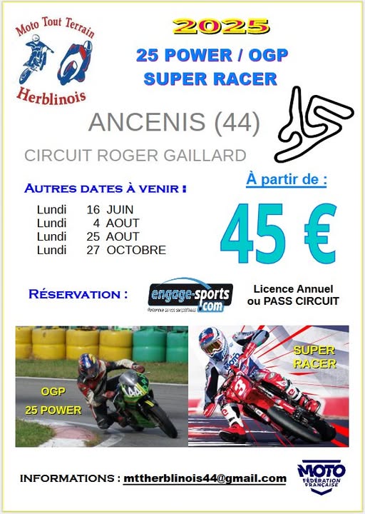 Roulage OGP/25power et Super Racer sur le circuit Roger Gaillard (44)
